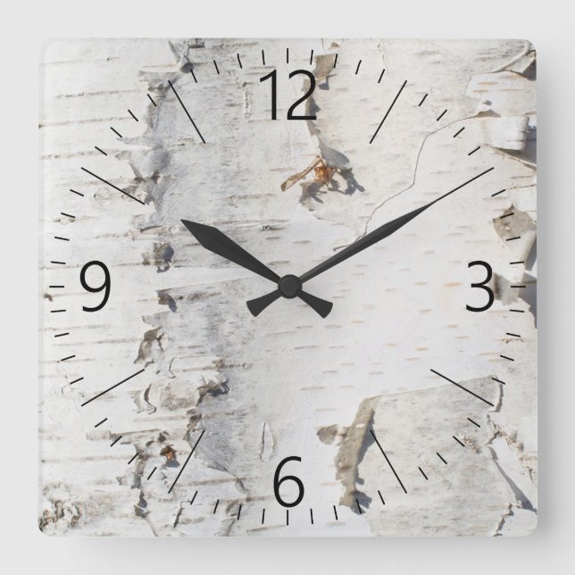 Birch bark pattern quadratische wanduhr (Vorderseite)