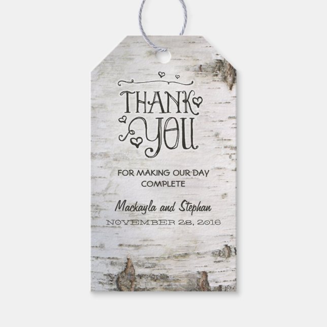 Birch Bark Rustic Wedding Geschenkanhänger (Vorderseite)