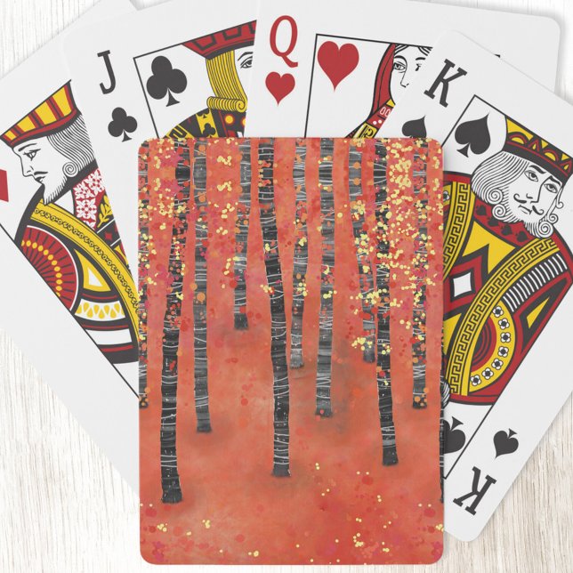 Birch Forest Landscape Spielkarten (Birch aspen tree forest abstract red art playing cards)