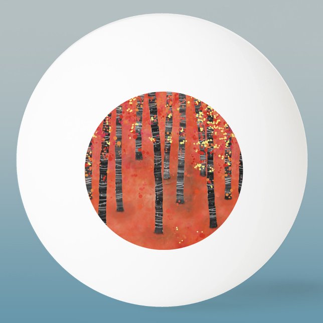 Birch Forest Landscape Tischtennisball (Red abstract forest ping pong ball)