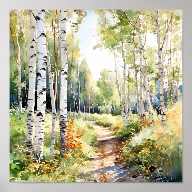 Birch Forest Painting Poster (Vorne)