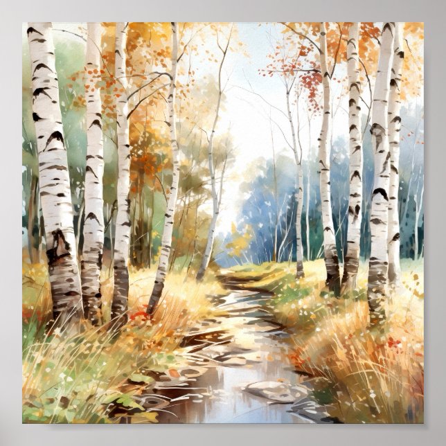 Birch Forest Painting Poster (Vorne)