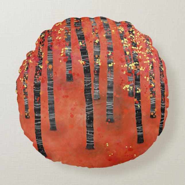 Birch Forest Red Rundes Kissen (Vorderseite)