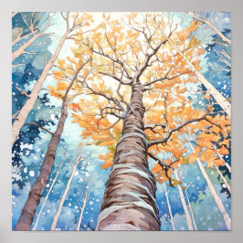 Birch Forest Watercolor Painting Poster