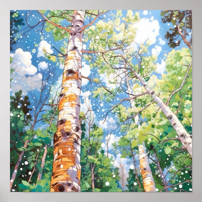 Birch Forest Watercolor Painting Poster (Vorne)