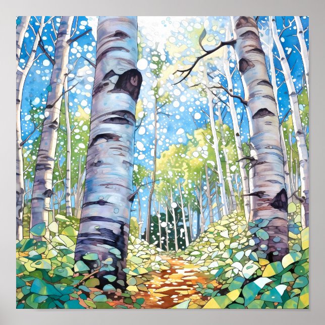 Birch Forest Watercolor Painting Poster (Vorne)