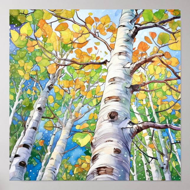 Birch Forest Watercolor Painting Poster (Vorne)
