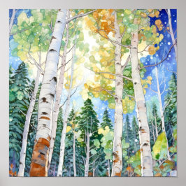 Birch Forest Watercolor Painting Poster