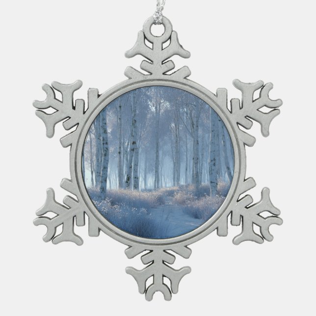 Birch Radiant Snow Forest  Schneeflocken Zinn-Ornament (Vorderseite)