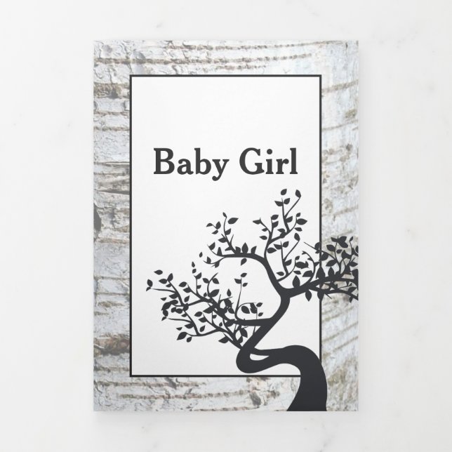 Birch Tree, 3 Foto Collage Baby Birth Dreifach Gefaltete Ankündigung (Cover)