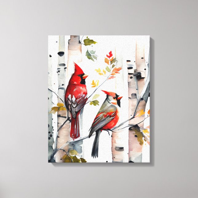 Birch Tree and Kardinals Leinwand Art (Vorderseite)