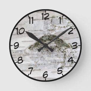 Birch Tree Bark Runde Wanduhr