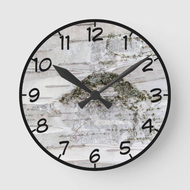 Birch Tree Bark Runde Wanduhr (Vorderseite)