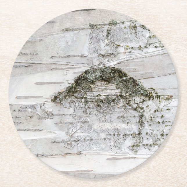 Birch Tree Bark Runder Pappuntersetzer (Vorderseite)