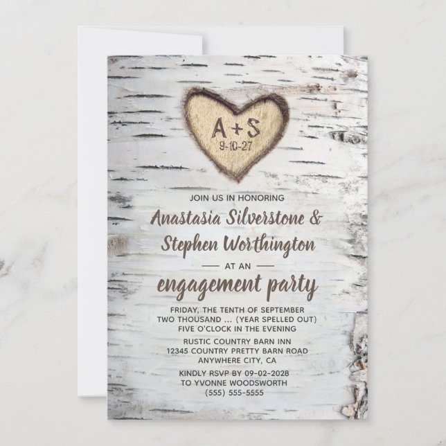 Birch Tree Bark Rustic Country Engagement Party Einladung (Vorderseite)