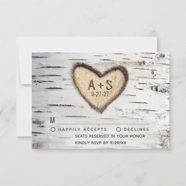 Birch Tree Bark Rustic Country Wedding RSVP Cards Karte (Vorderseite)