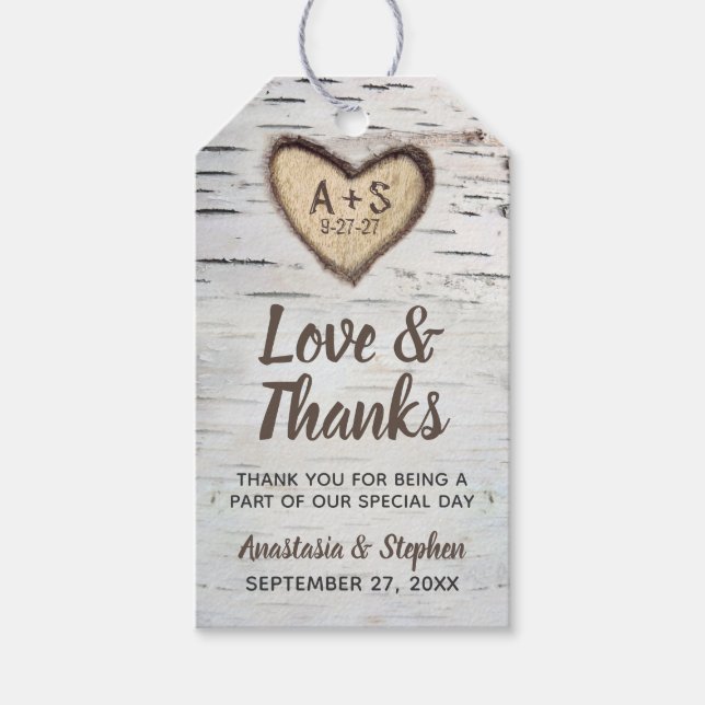 Birch Tree Bark Rustic Country Wedding Vielen Dank Geschenkanhänger (Vorderseite)