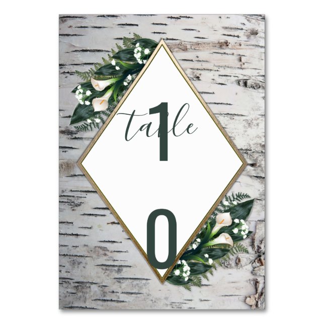 Birch Tree Bark Rustic Wedding Tischnummer Cards (Vorderseite)
