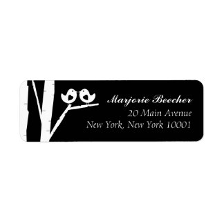 Birch Tree Birds Address Labels Black