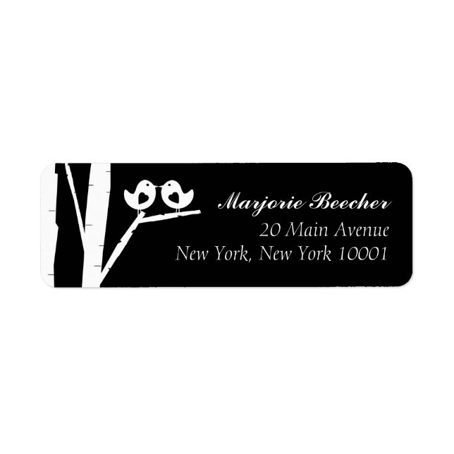 Birch Tree Birds Address Labels Black (Vorne)