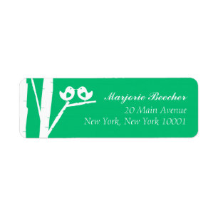 Birch Tree Birds Adress Labels Seaglass Green