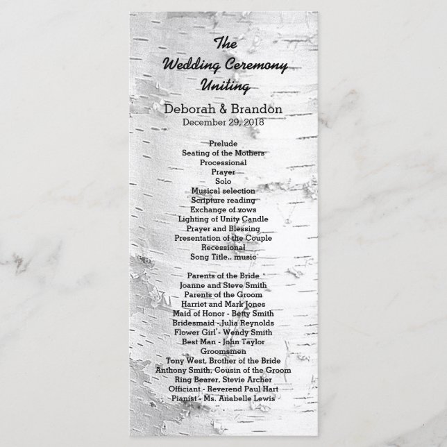 Birch Tree Black and White Tall Wedding Program Programm (Vorderseite)