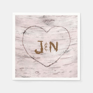 Birch Tree & Carved Heart Rustic Wedding Party Serviette
