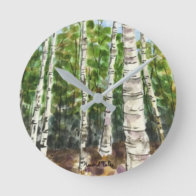 Birch Tree Clock Runde Wanduhr (Vorderseite)