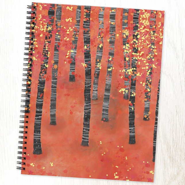 Birch Tree Forest Landschaft Notizbuch (Birch aspen tree forest woodland contemporary art notebook with choice of cover, size and interior)