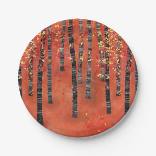 Birch Tree Forest Red Pappteller
