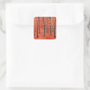 Birch Tree Forest Red Quadratischer Aufkleber