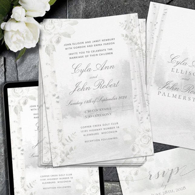 Birch Tree Forest Wedding Einladung (Birch Tree Forest Wedding Invitation print and digital purchase)