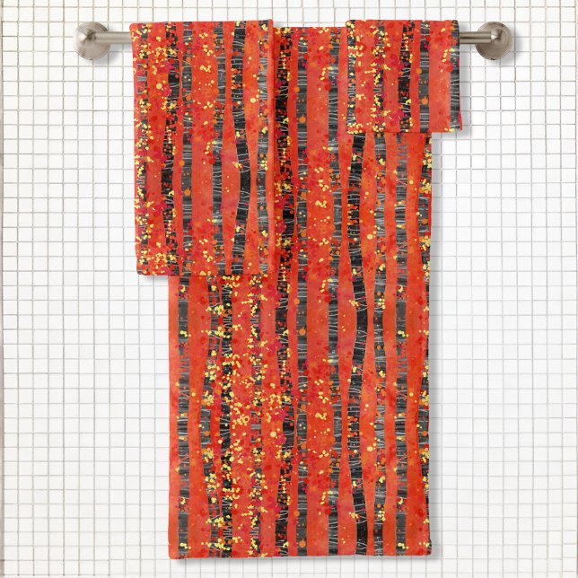Birch Tree Forêt Paysage Peinture Serviette de bai (Aspen Birch Tree red abstract art bathroom towels)