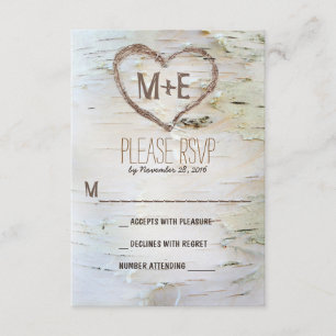 Birch tree heart initials rustikale Hochzeit RSVP