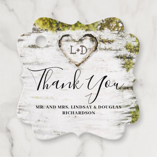 Birch Tree Herz Rustic Vielen Dank Geschenkanhänger (Vorderseite)