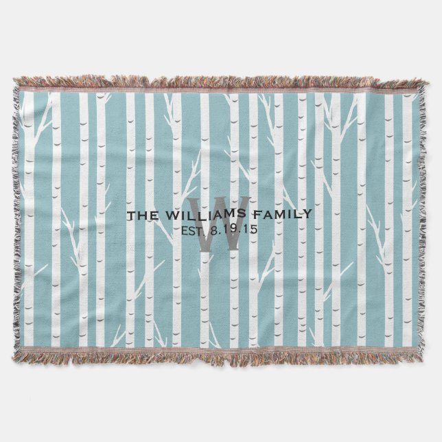 Birch Tree Mit Monogramm Throw Blanket Decke (Vorderseite)