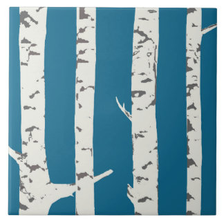 Birch tree on cobalt blue tile fliese
