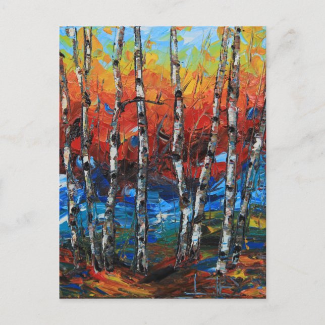 Birch Tree Palette Knife Malerei Postkarte (Vorderseite)