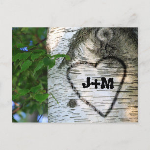 Birch Tree Rett Date Brie Groom Heart Monogram Ankündigungspostkarte