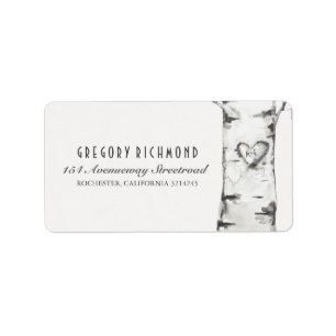 Birch Tree Rustic Carved Heart Wedding Adressaufkleber