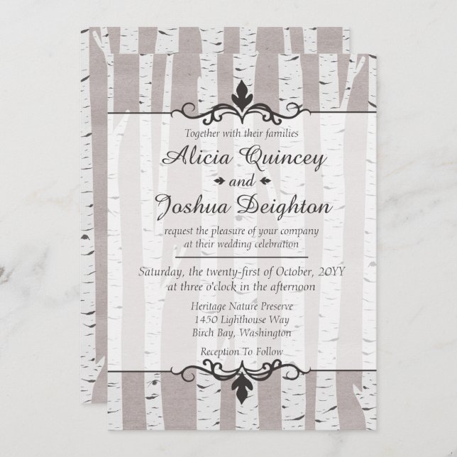 Birch Tree Rustic Nature Custom Wedding Invitation (Devant / Derrière)
