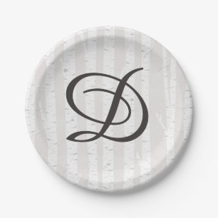 Birch Tree Rustic Nature Monogram Wedding Cake Pappteller
