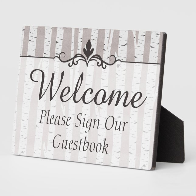 Birch Tree Rustic Wedding Welcome Gästebuchuntersc Fotoplatte (Seite)