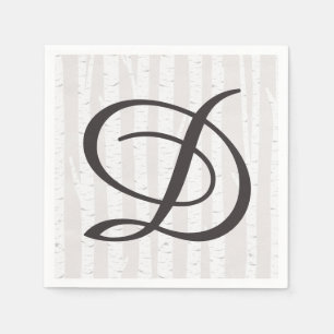 Birch Tree Rustic Wood Nature Wedding Monogram Serviette