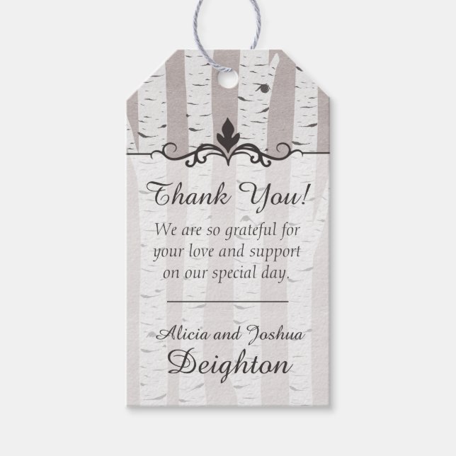 Birch Tree Rustic Wood Nature Wedding Vielen Dank Geschenkanhänger (Vorderseite)