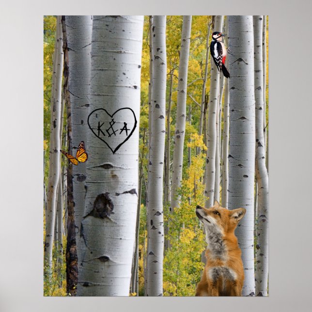 Birch Tree Rustikal Personalisiert mit Fox geschni Poster (Vorne)