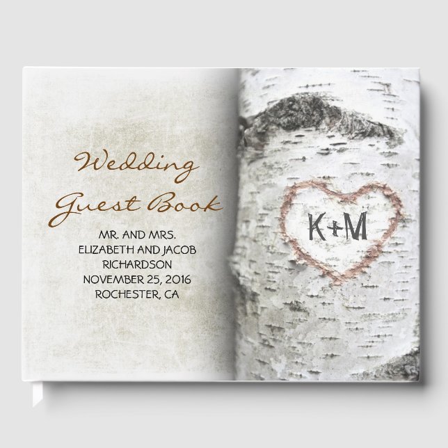 Birch Tree und Herz Rustikale Hochzeit Gästebuch (Vorderseite)