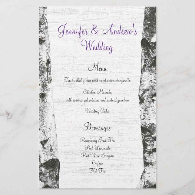 Birch Tree Wedding Menu (Vorderseite)