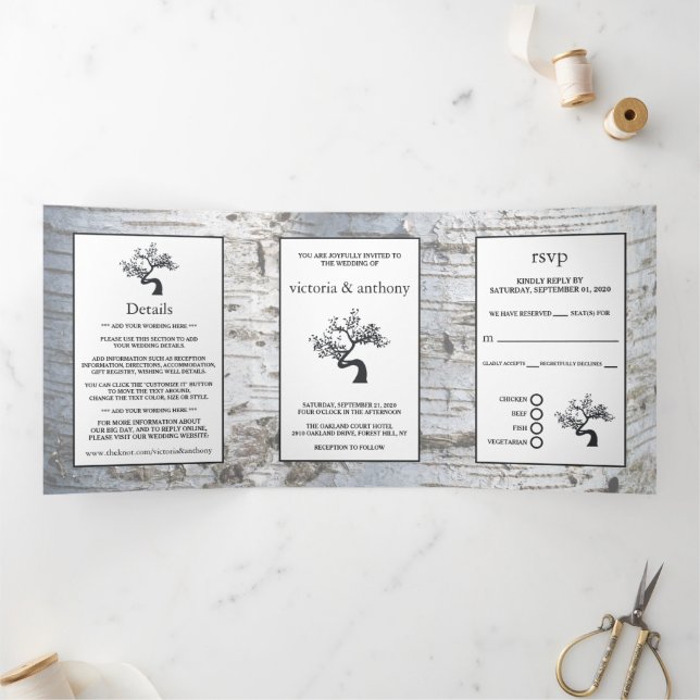 Birch Tree Wedding Suite Dreifach Gefaltete Einladung (Innenseite)