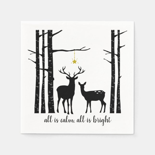 Birch Trees and Deer Christmas | Serviette (Vorderseite)